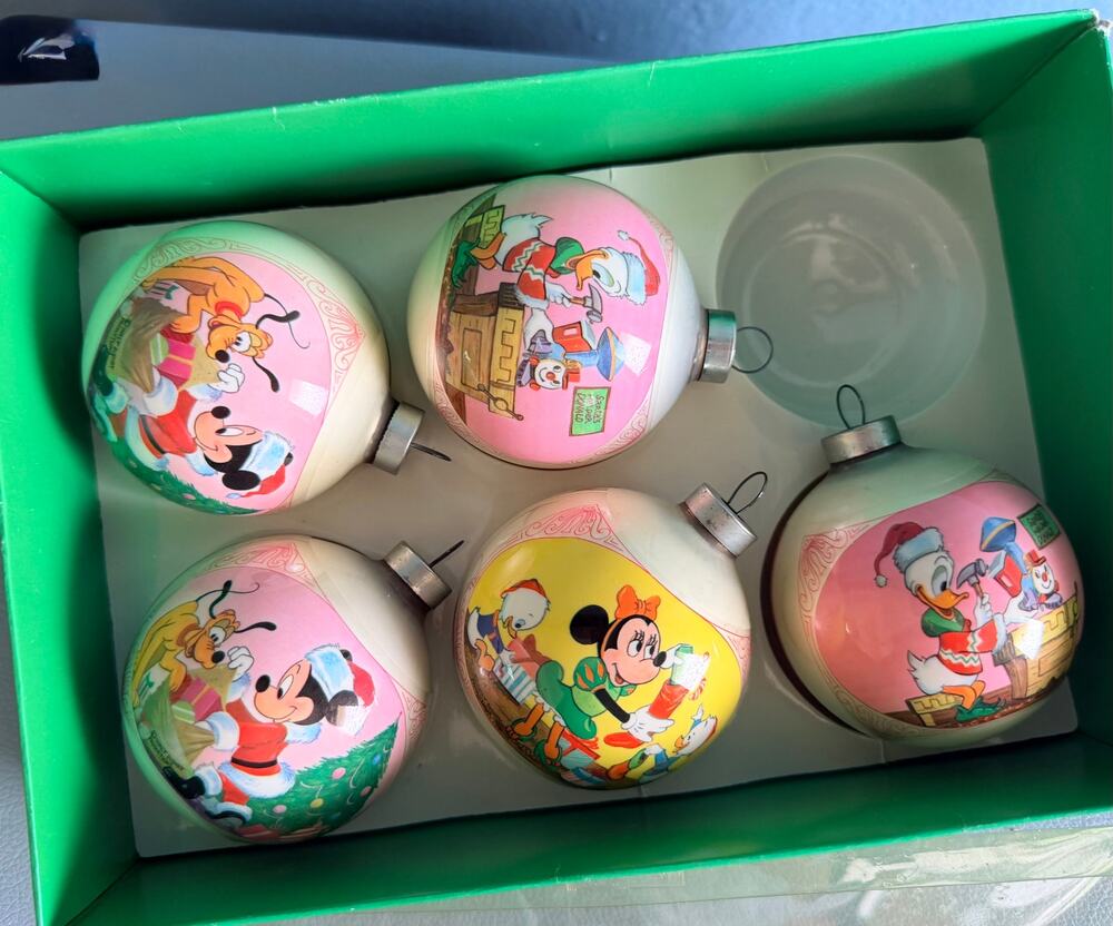 Vintage Disney Christmas Ornaments - Glass Mickey Donald Pluto Set of 5